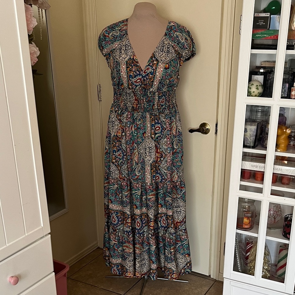 Boho Multicolor Paisley Maxi Dress L XL